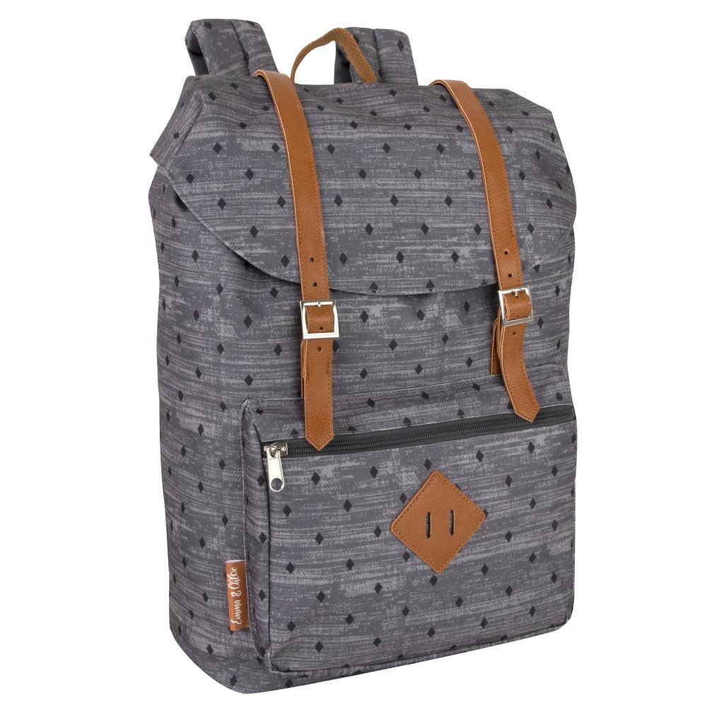 Trailmaker Diamond Print Double Buckle Backpack, Gray