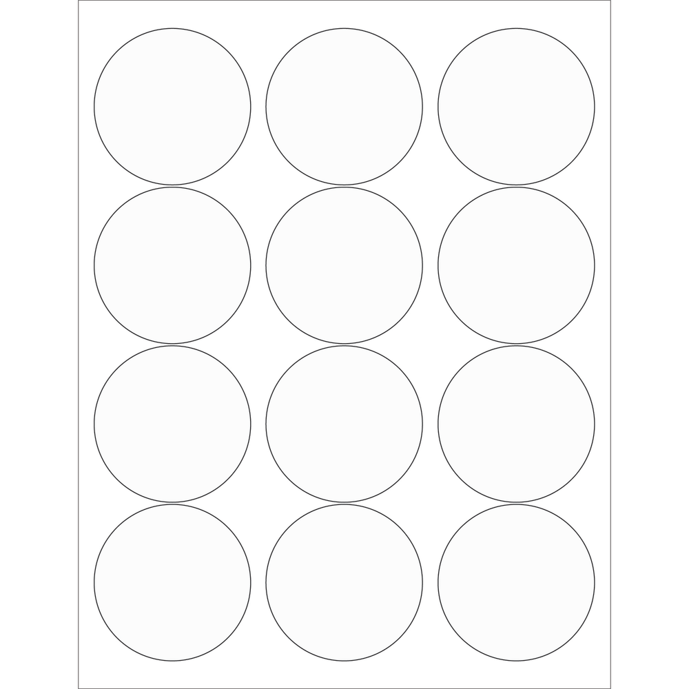 Tape Logic Round Labels For Laser Printers, LL232CL, 2 1/2in, Clear, 12 Labels Per Sheet, Case Of 100 Sheets
