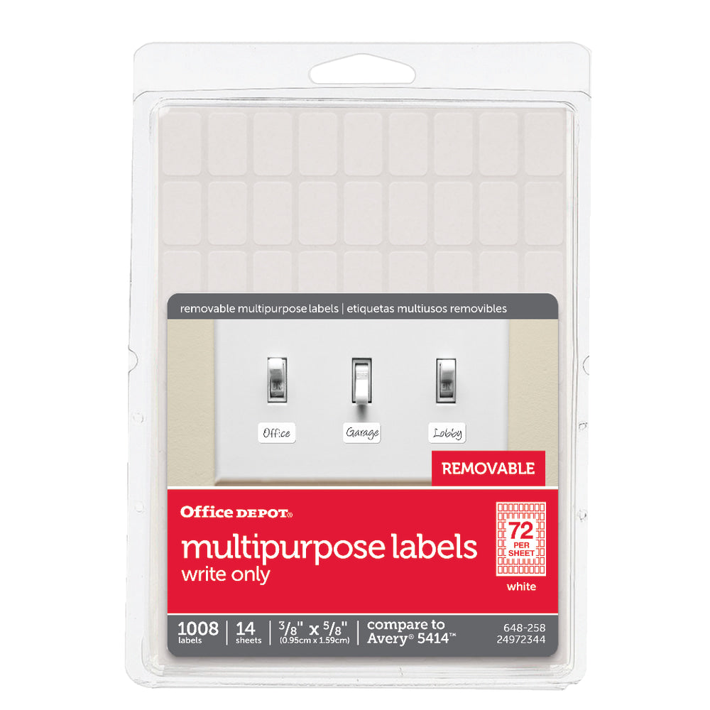 Office Depot Brand Removable Writable Labels, OD98809, Rectangle, 3/8in x 5/8in, White, Pack Of 1,008