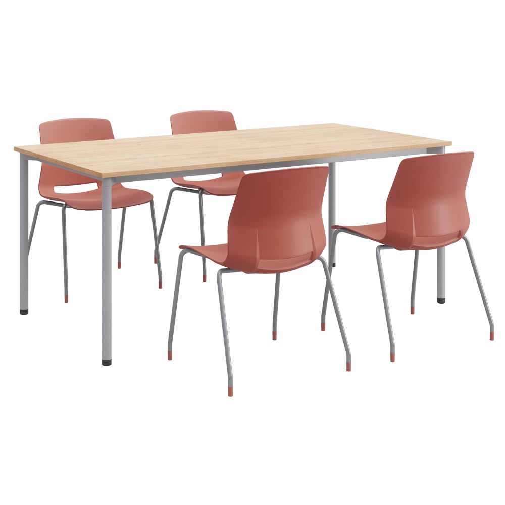 KFI Studios Dailey Table Set With 4 Sled Chairs, Natural/Silver Table/Coral Chairs