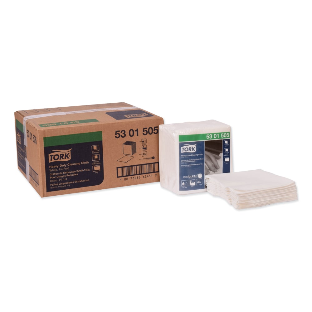 Tork Heavy-Duty Cleaning Cloths, 12-5/8in x 13in, White, 50 Cloths Per Pack, Set Of 6 Packs