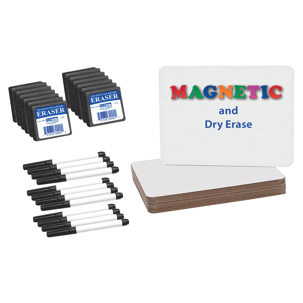 Flipside Magnetic Dry-Erase Board Class Pack, 9in x 12in, White, Set Of 12