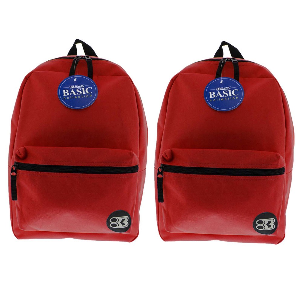 BAZIC Products 16in Basic Backpacks, Red, Pack Of 2 Backpacks