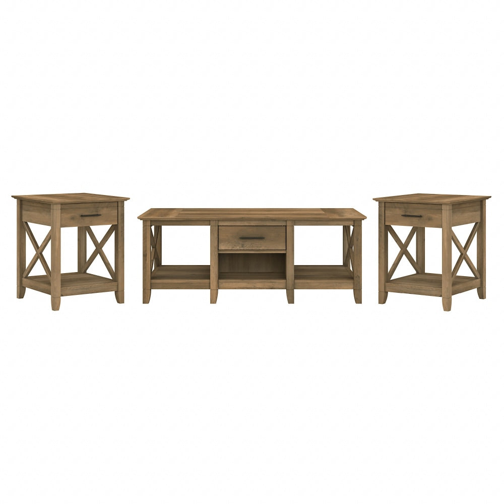 Bush Furniture Key West Coffee Table With Set Of 2 End Tables, Reclaimed Pine, Standard Delivery