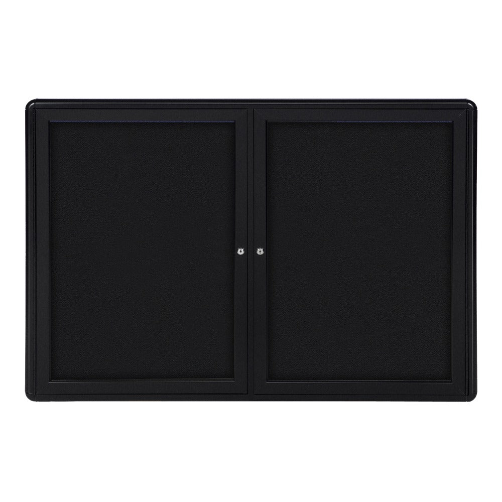 Ghent Ovation 2-Door Bulletin Board, Fabric, 34in x 47in, Black, Black Aluminum Frame