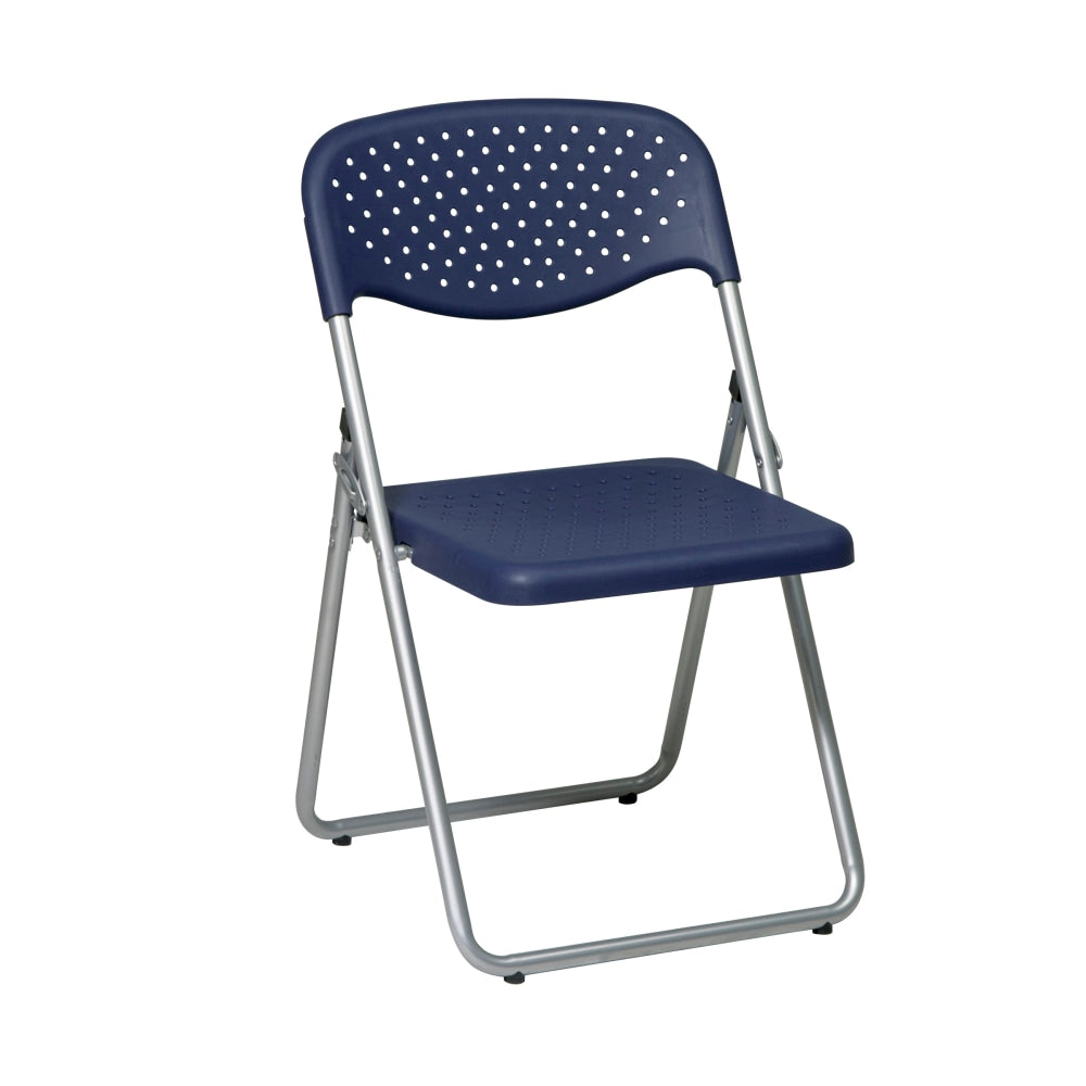Office Star Work Smart Plastic Mid-Back Folding Chairs, Blue/Silver, Pack Of 4