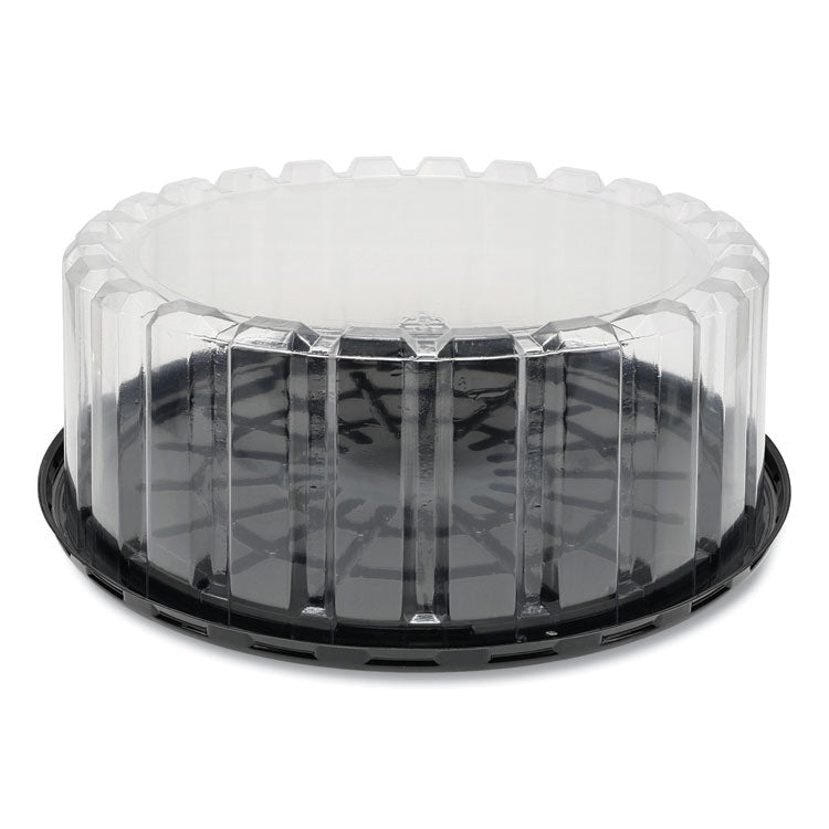 Plastic Cake Container, Shallow 9" Cake Container, 9" Diameter x 3.38" h, Clear/Black, 90/Carton