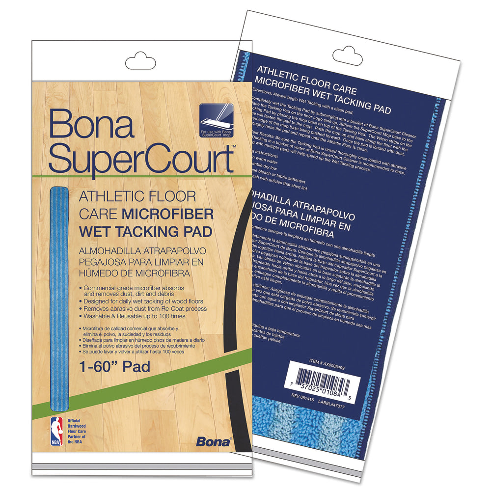 Bona SuperCourt Athletic Floor Care Microfiber Wet Tacking Pad, 60in, Light/Dark Blue