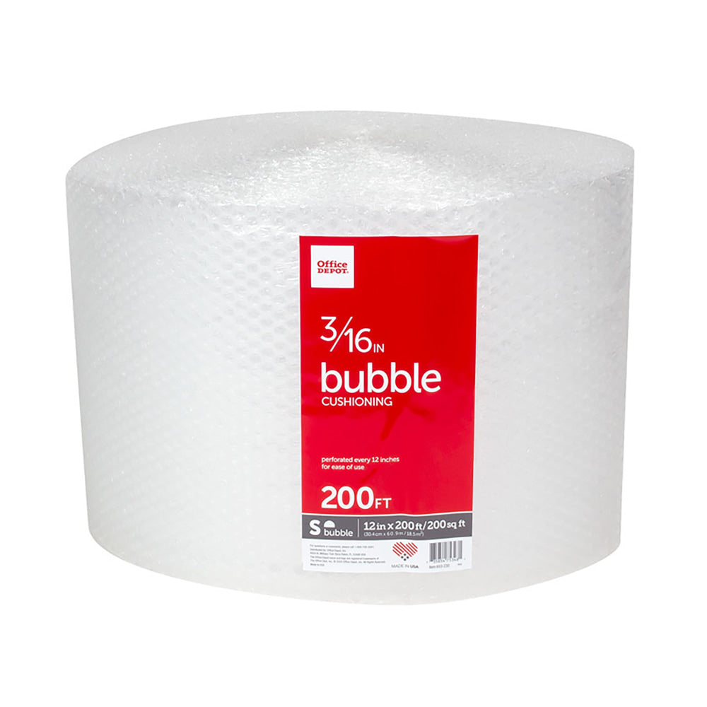 Office Depot Brand Small Bubble Cushioning, 3/16in Thick, Clear, 12in x 200ft
