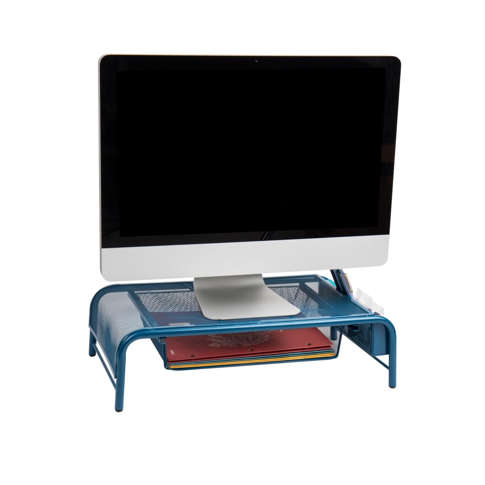Mind Reader Network Collection Metal Mesh Monitor Stand, 5-1/2inH x 11-1/2inW x 24inD, Turquoise