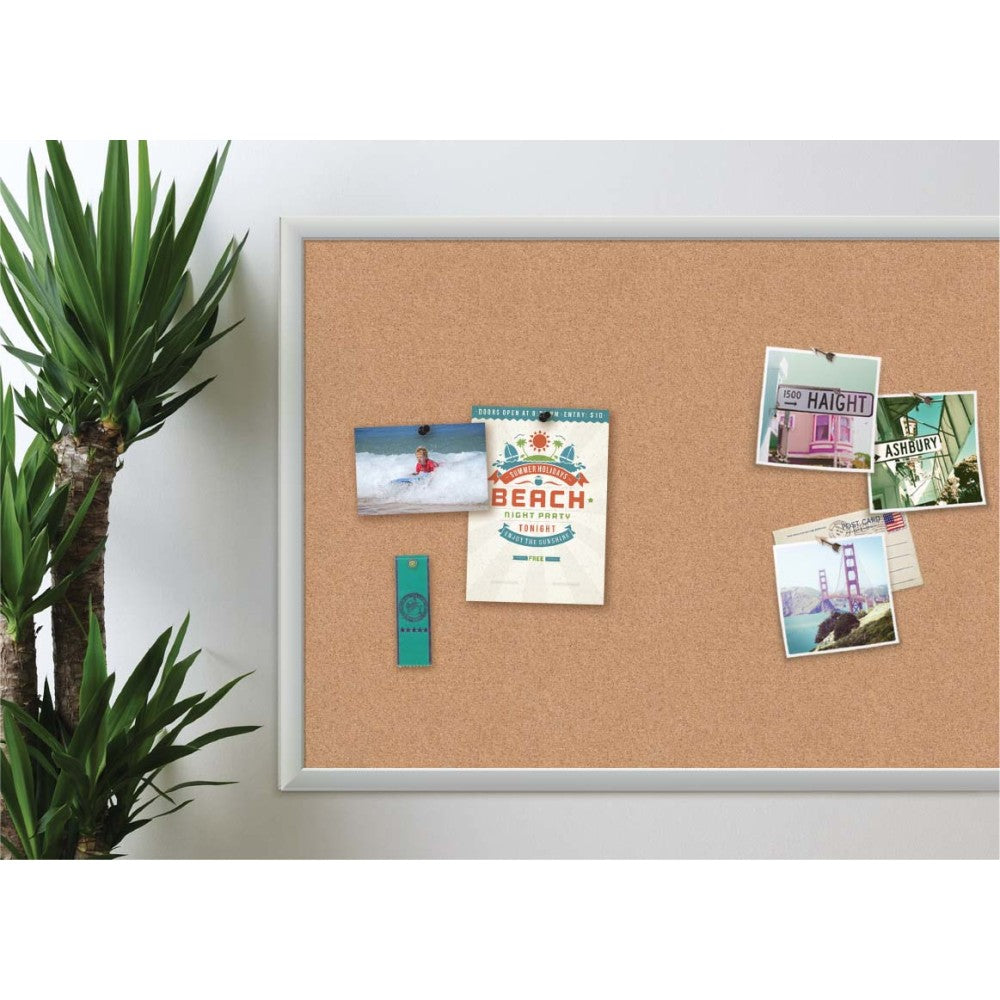 U Brands Cork Bulletin Board, 47in x 35in, Silver Aluminum Frame