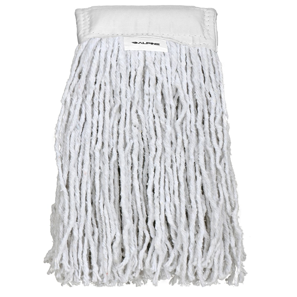 Alpine Industries Cotton Cut-End Mop Heads With 5in Bands, 24 Oz, White, Set Of 12 Heads