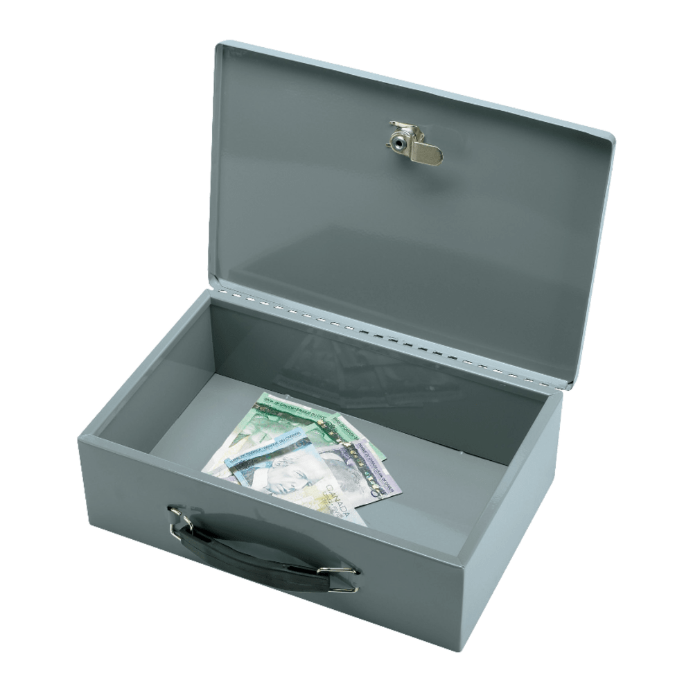 Sparco All-Steel Key Lock Fire-Retardant Cash Box, 12 3/4in x 8 1/4in x 3 3/4in, Gray