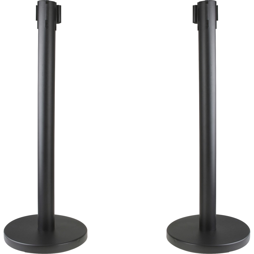 Genuine Joe Crowd-Control Posts With Web Tape, 34in, Black, Pack Of 2 Posts