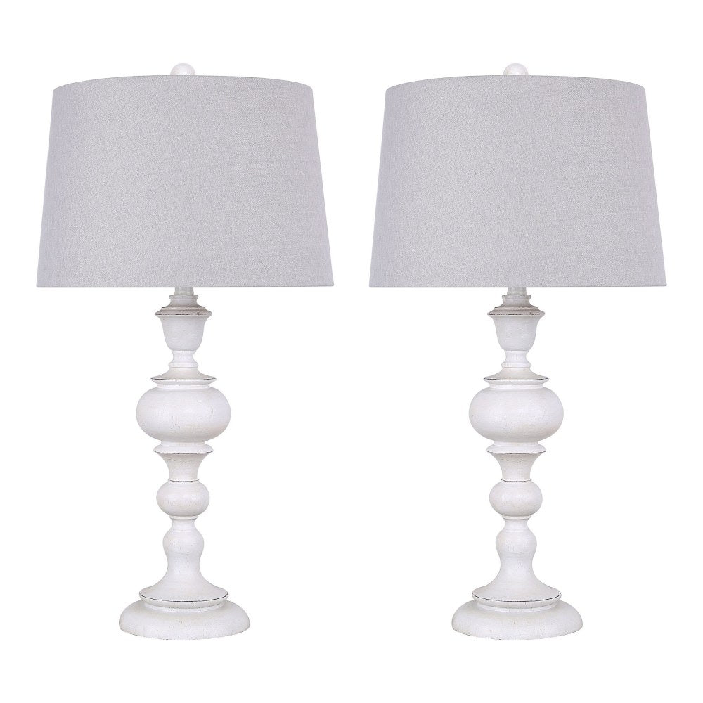 LumiSource Morocco Contemporary Buffet Table Lamps, 30inH, Soft Gray Shade/Distressed Gray & Off-White Base, Set Of 2 Lamps