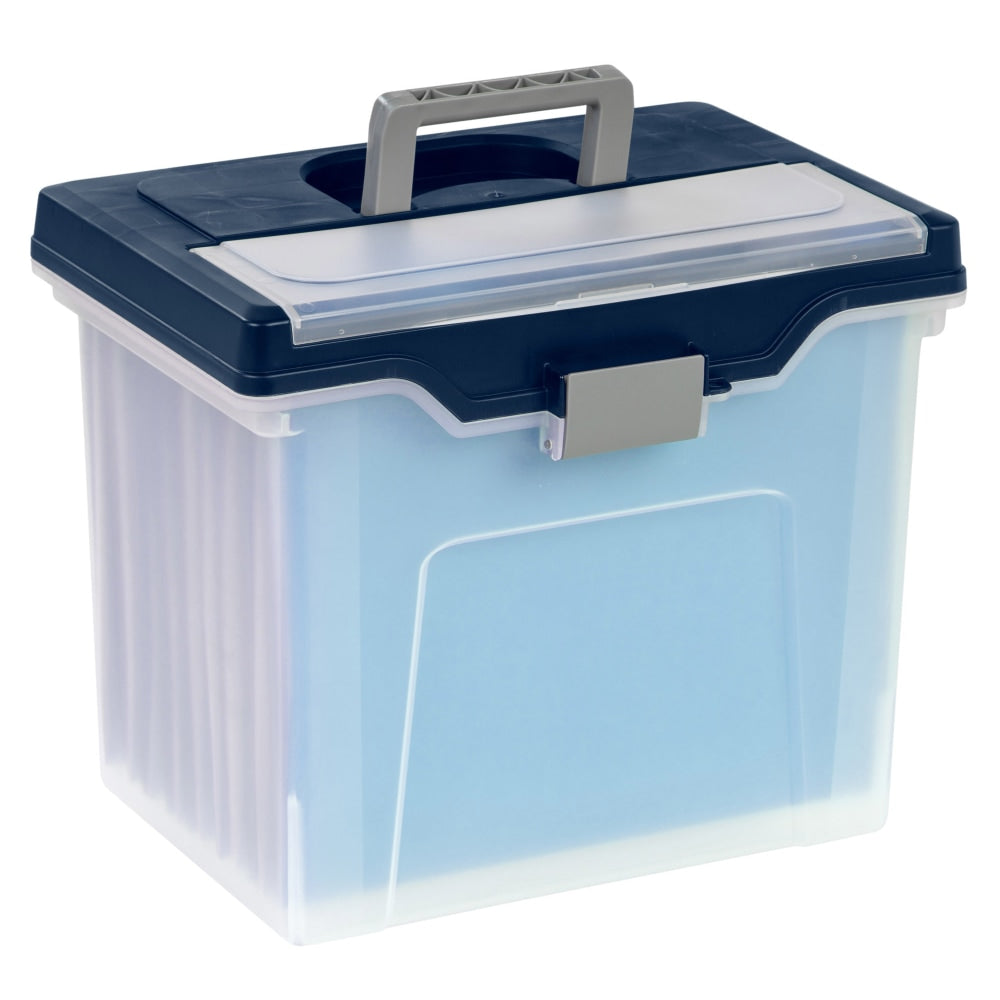 Office Depot Brand Mobile File Box, Large, Letter Size, 11-5/8inH x 13-13/6inW x 10inD, Clear/Blue