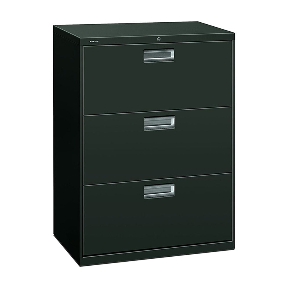 HON 600 30inW x 19-1/4inD Lateral 3-Drawer File Cabinet With Lock, Charcoal