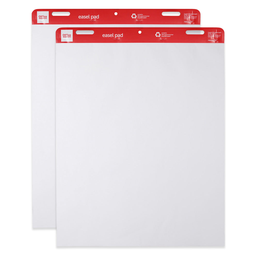 Office Depot Brand Easel Pads, 27in x 34in, 50 Sheets, 30% Recycled, White, Pack Of 2