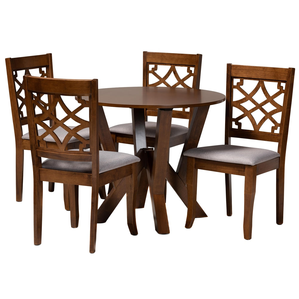 Baxton Studio Alisa Dining Set, 29-15/16inH x 35-7/16inW x 35-7/16inD, Gray/Walnut Brown