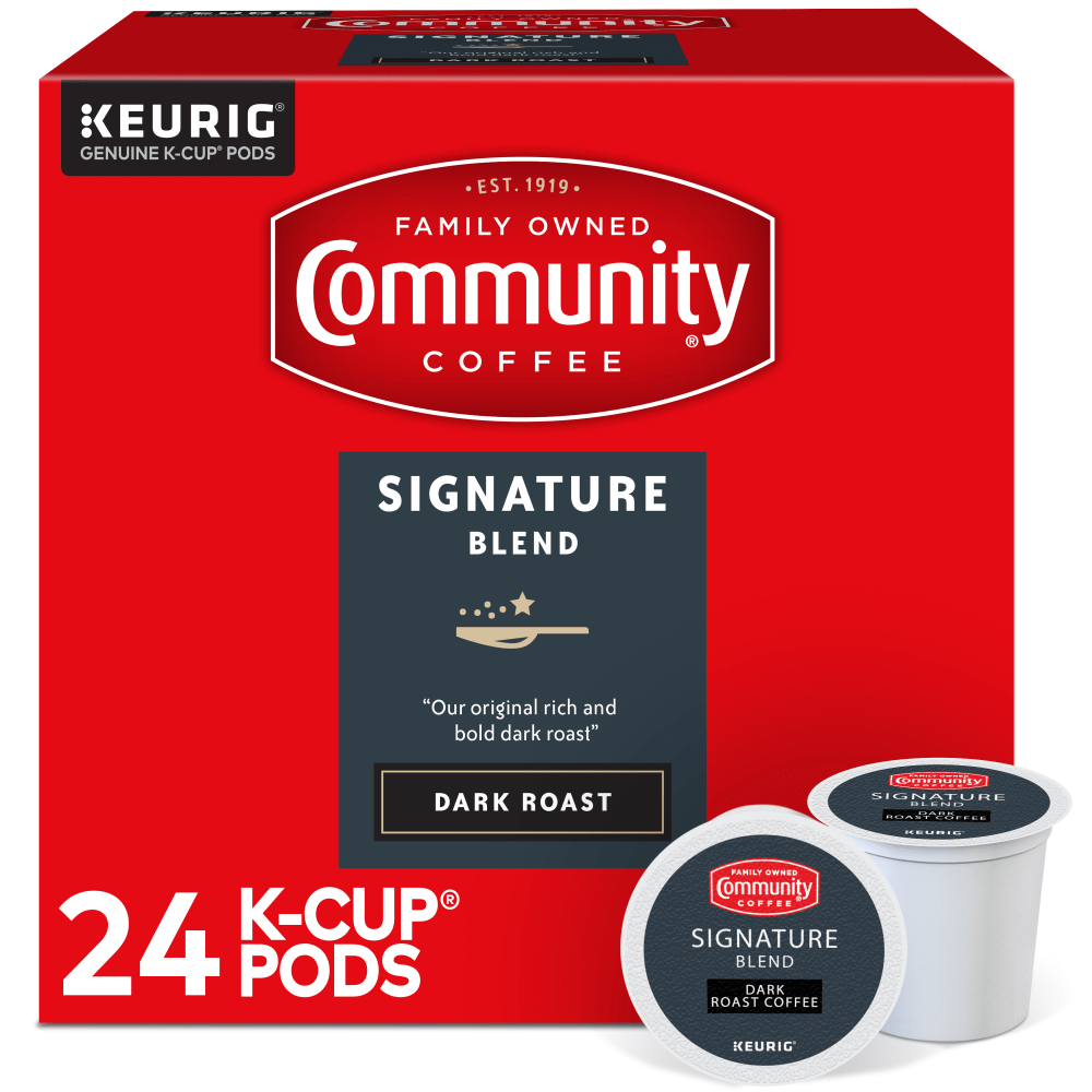 Community Coffee Keurig Single Serve K-Cup Pods, Signature Blend, Dark Roast, Box Of 24 Pods
