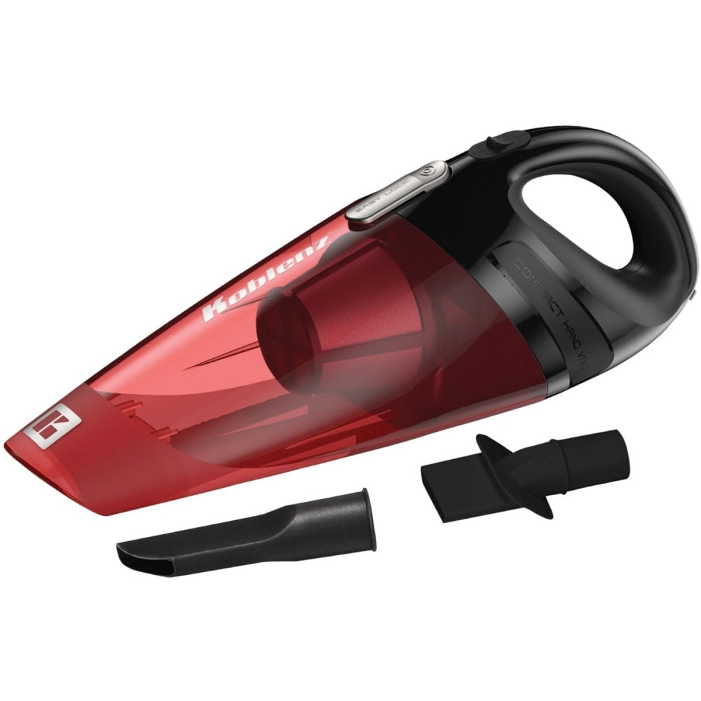 Koblenz Hand Vac - Crevice Tool - 17 ft Cable Length - Cloth - DC Supply - 12 V DC - Translucent Red, Black