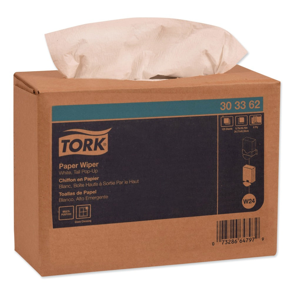 Tork Multipurpose Paper Wipers, 9-3/4in x 16-3/4in, White, 125 Wipers Per Box, Carton Of 8 Boxes