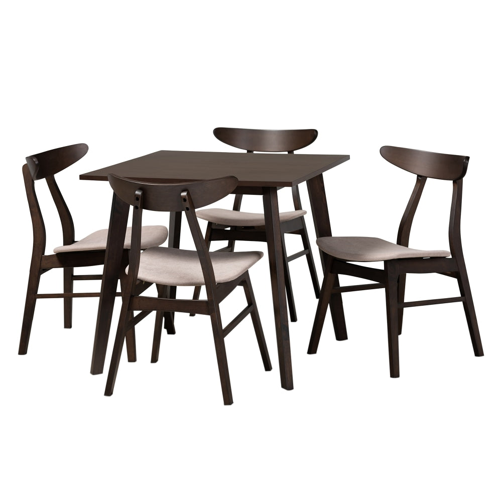 Baxton Studio Britte Dining Set, 29-9/16inH x 31-1/2inW x 31-1/2inD, Beige/Dark Brown