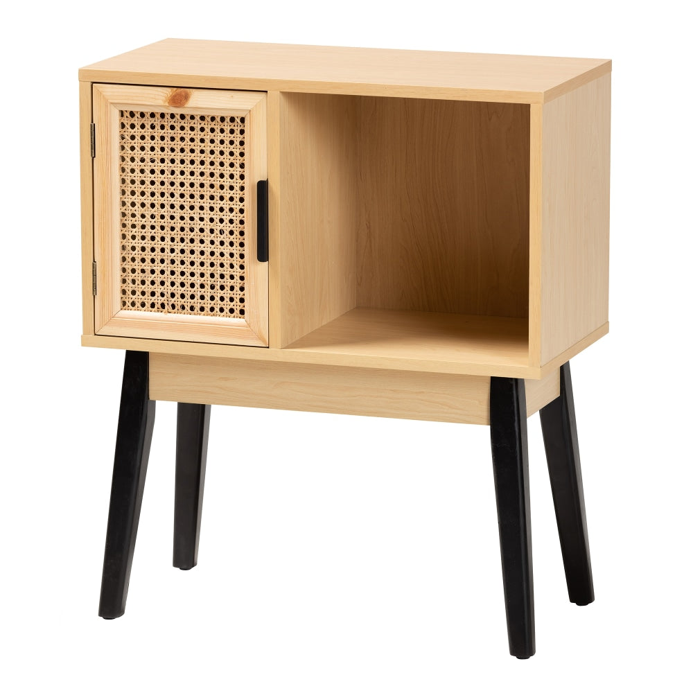 Baxton Studio Dacre Mid-Century Modern Transitional 1-Door Console Table, 27-5/8inH x 23-5/8inW x 11-13/16inD, Oak Brown