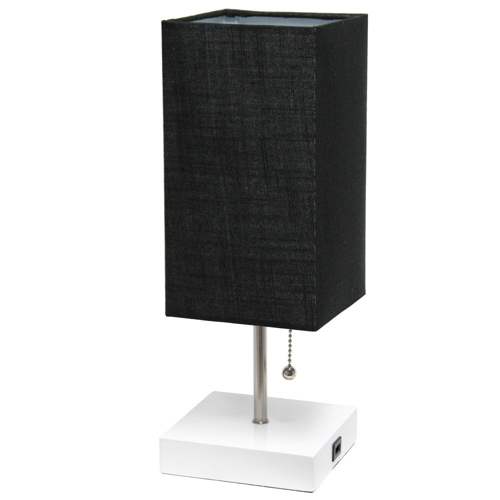 Simple Designs Petite Stick Lamp With USB Charging Port, 14-1/4inH, White Base/Black Shade