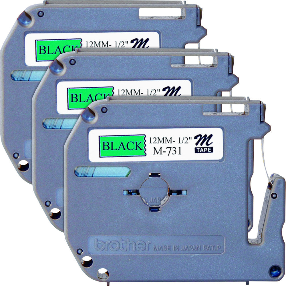 Brother P-touch Nonlaminated M Series Tape Cartridge - 1/2in Width x 26 1/5 ft Length - Rectangle - Direct Thermal - Black, Green - 3 / Bundle