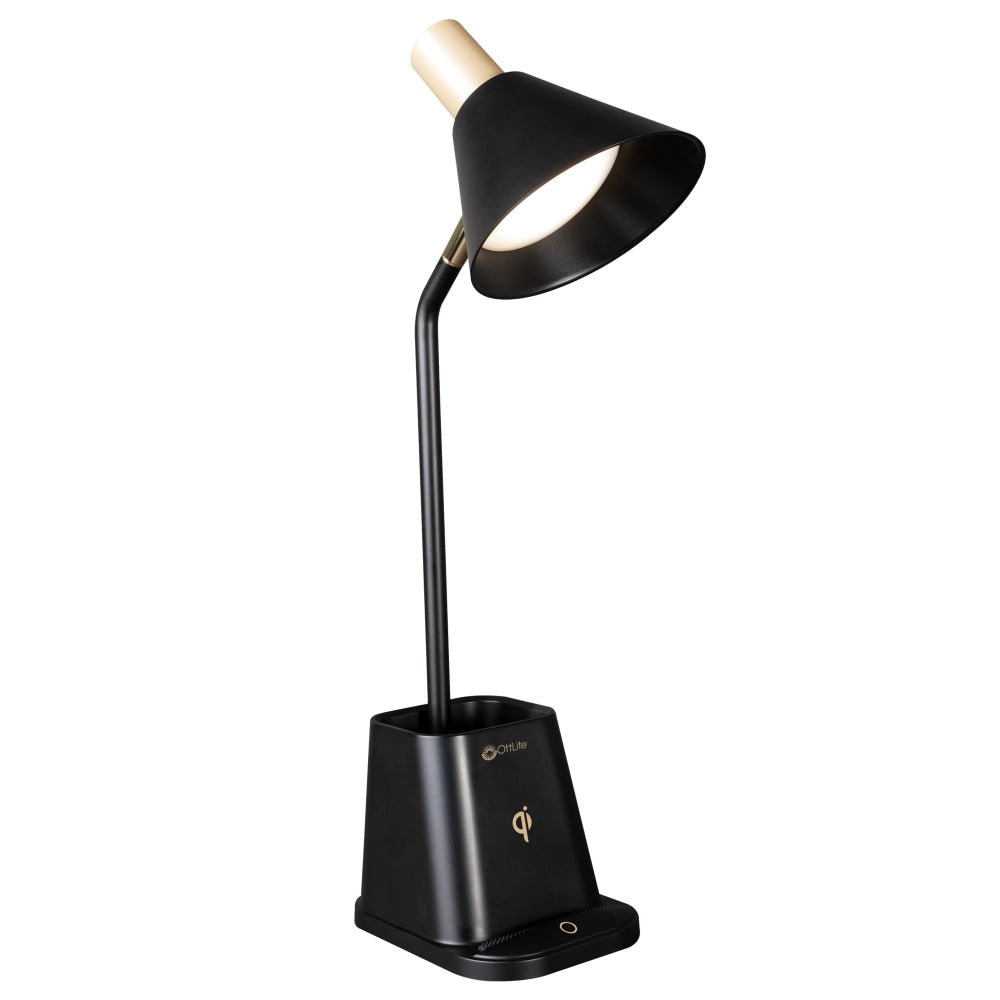 OttLite Wellness Series Merge LED Desk Lamp With Wireless Charging, 18-1/4inH, Black Shade/Black Base
