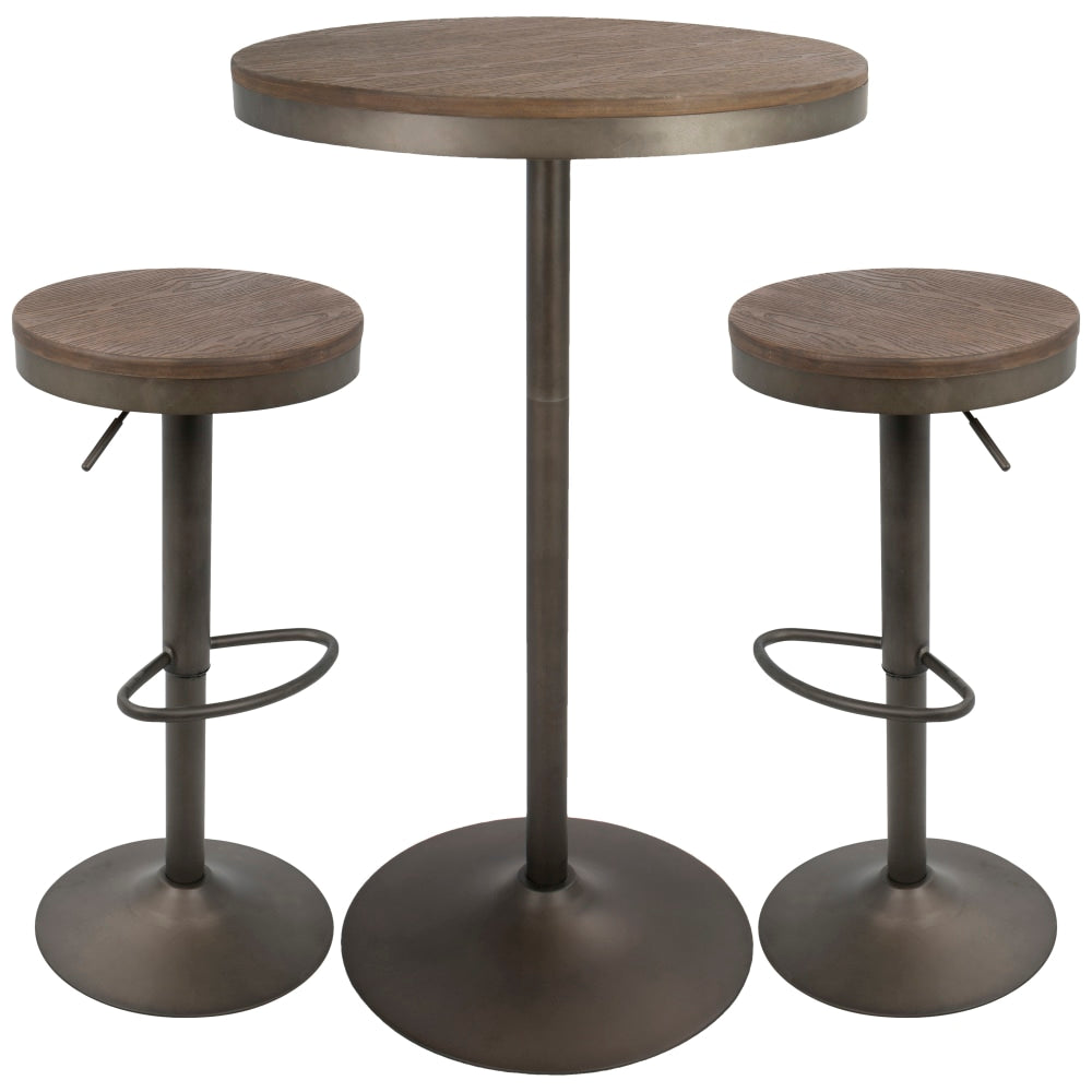 Lumisource Dakota Industrial Farmhouse Table With 2 Bar Stools, Antique/Brown