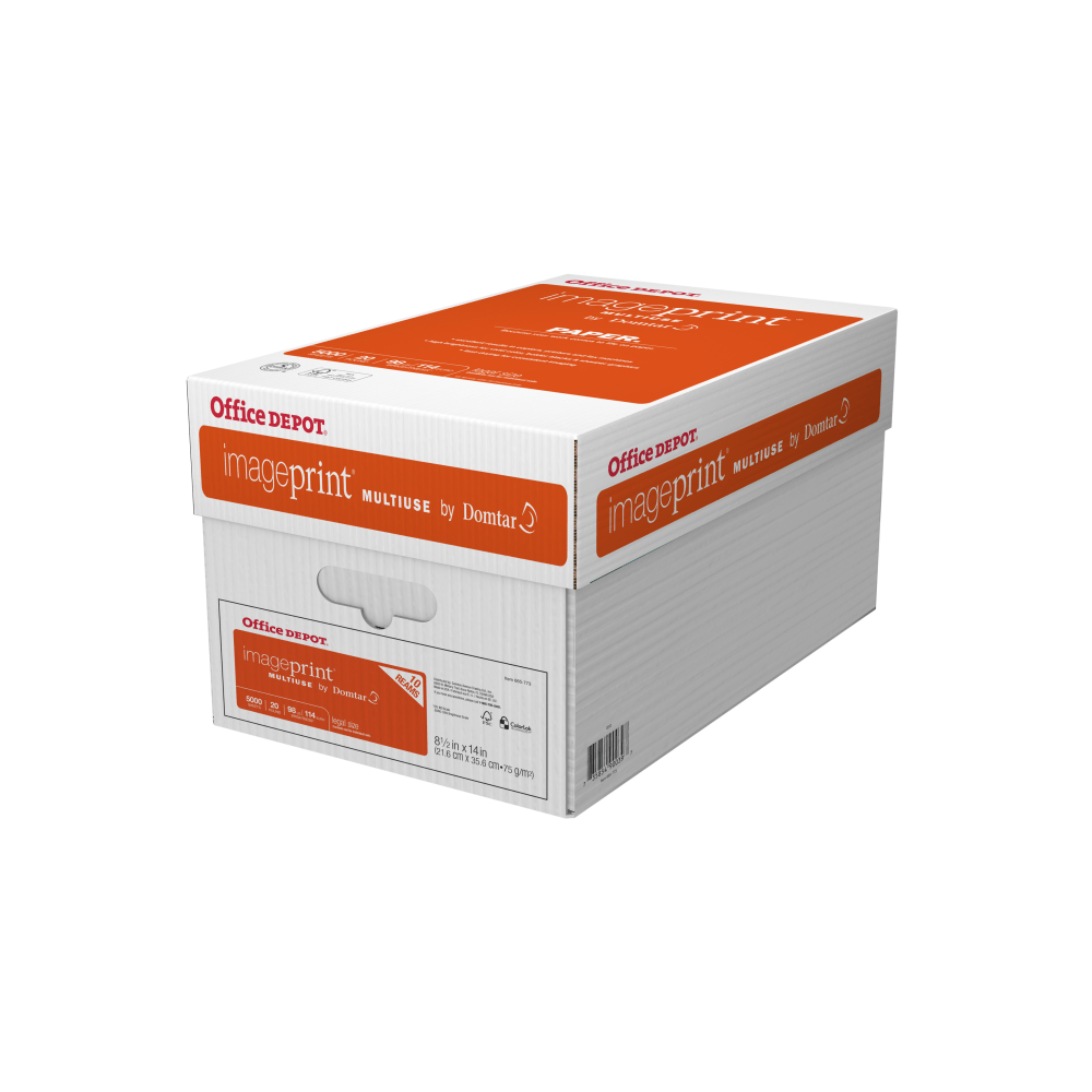 Office Depot ImagePrint Multi-Use Printer & Copy Paper, White, Legal (8.5in x 14in), 5000 Sheets Per Case, 20 Lb, 98 Brightness, FSC Certified, Case Of 10 Reams