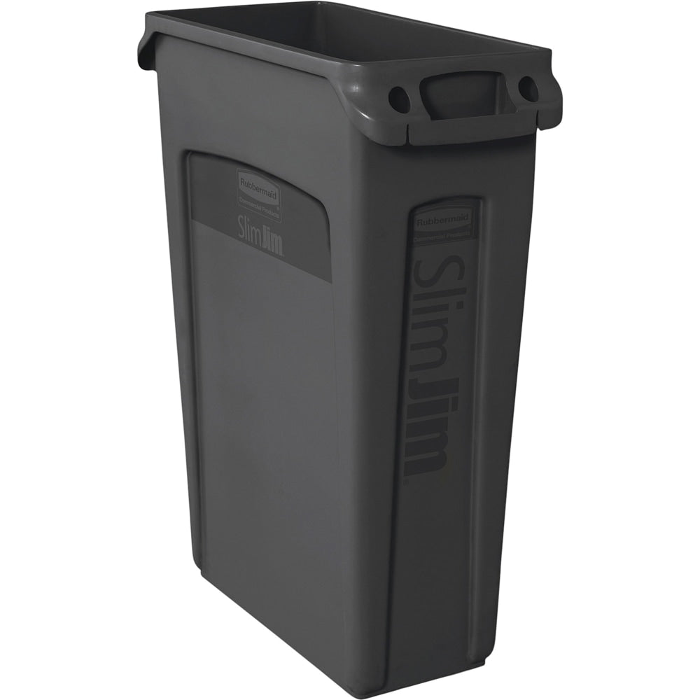 Rubbermaid Commercial Slim Jim 23-Gallon Vented Waste Containers - 23 gal Capacity - Rectangular - Durable, Handle - 30in Height x 11in Width x 22in Depth - Black - 4 / Carton