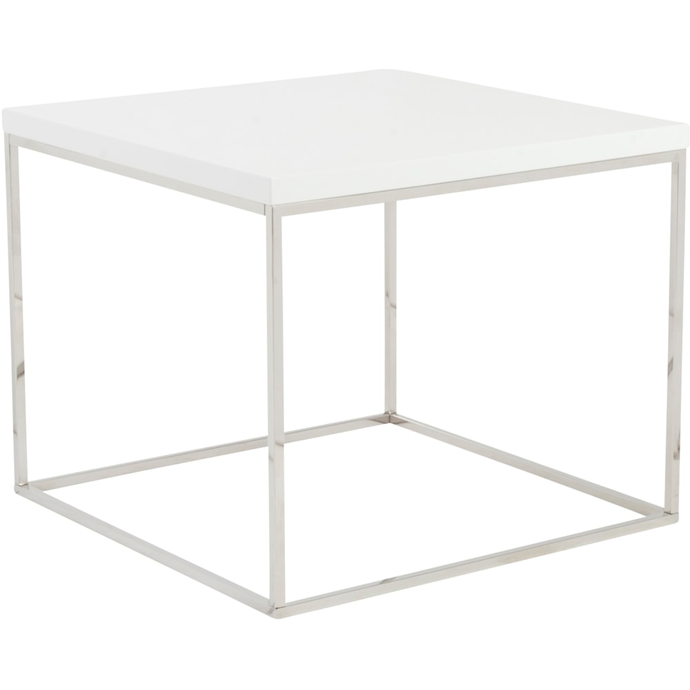 Eurostyle Teresa Square Side Table, 19-1/2inH x 23-1/2inW x 23-1/2inD, Polished Steel/High Gloss White
