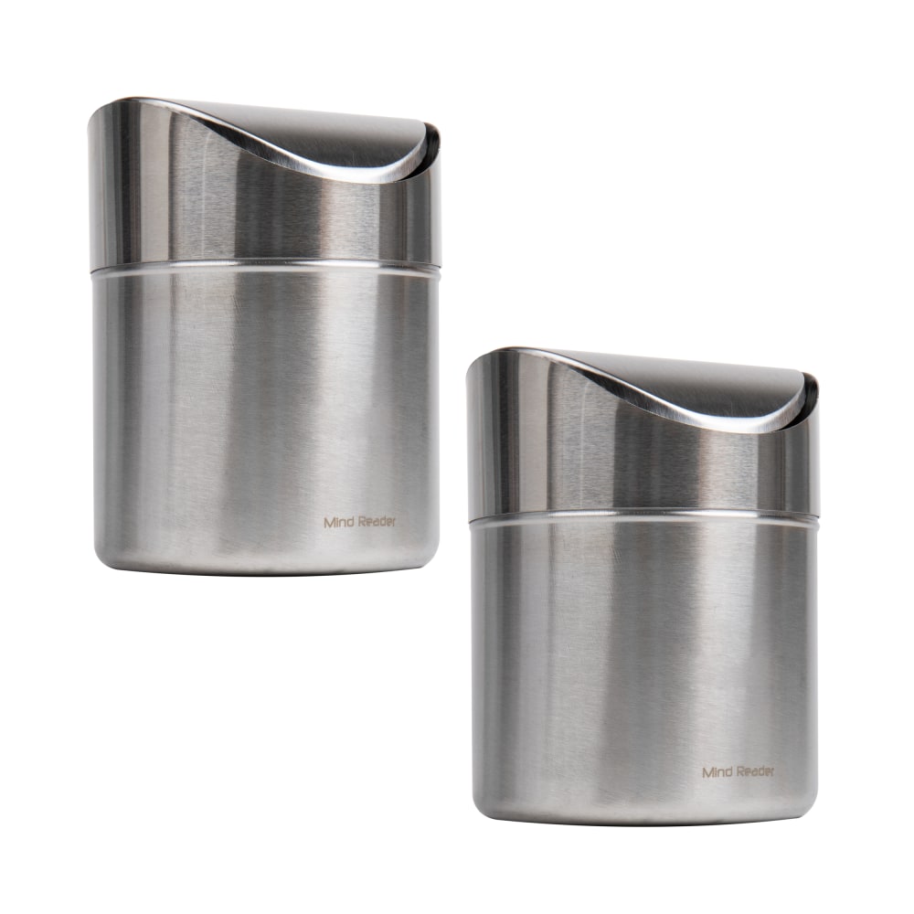 Mind Reader Mini Countertop Trash Can Metal Swivel Lid, 1.5 Liter/0.40 Gallon Capacity, 6-1/4inH x 4-3/4inW x 4-3/4inW, Silver, Set of 2 Cans