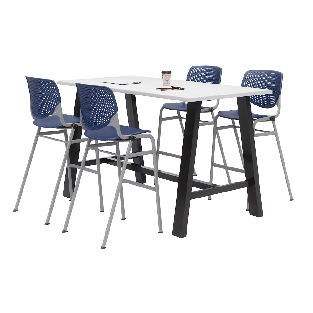 KFI Studios Midtown Bistro Table With 4 Stacking Chairs, 41inH x 36inW x 72inD, Designer White/Navy