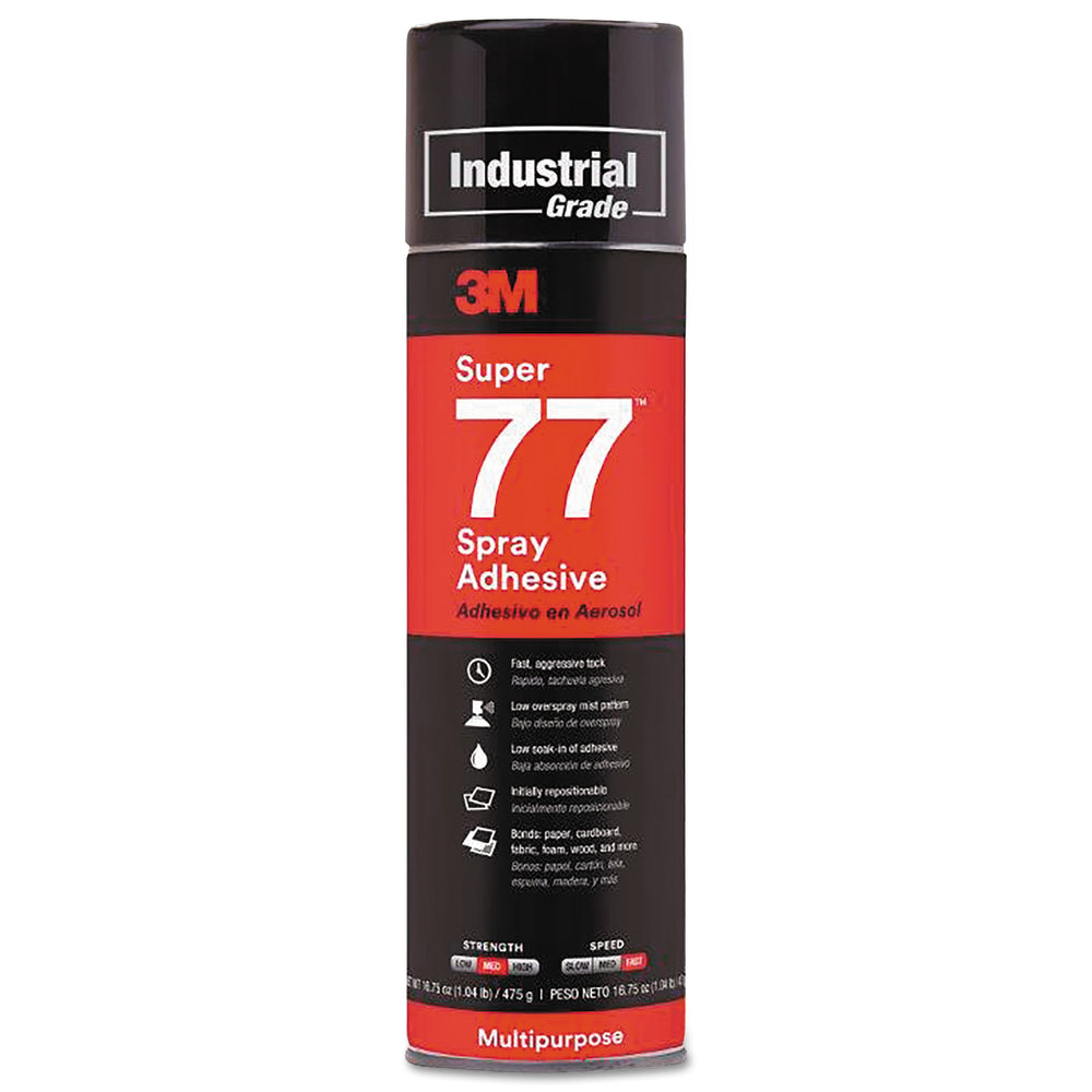 3M Super 77 CA Multi-Purpose Spray Adhesive, 16.75 Oz, Set Of 12 Cans