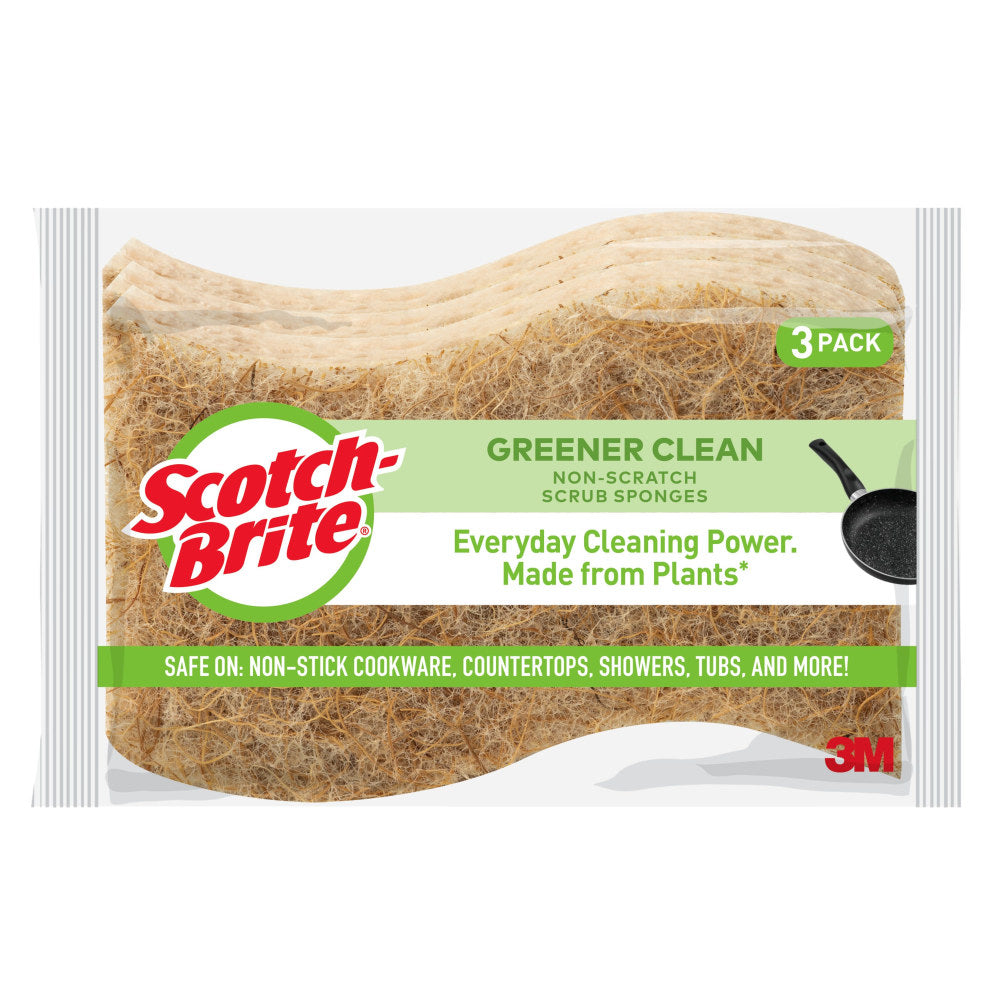 Scotch-Brite Greener Clean Natural Fiber Non-Scratch Scrub Sponge, Pack Of 3