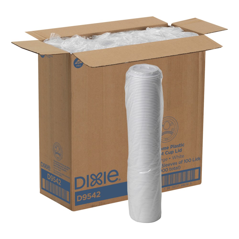Dixie by GP PRO Large Dome Plastic Hot Cup Lids For 12-/16-Oz Paper Cups, White, Case Of 1,000