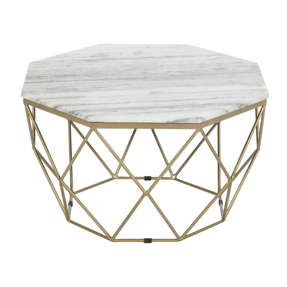 Coast to Coast Octagonal Coffee Table, 18inH x 32inW x 32inD, Callista White/Gray/Gold