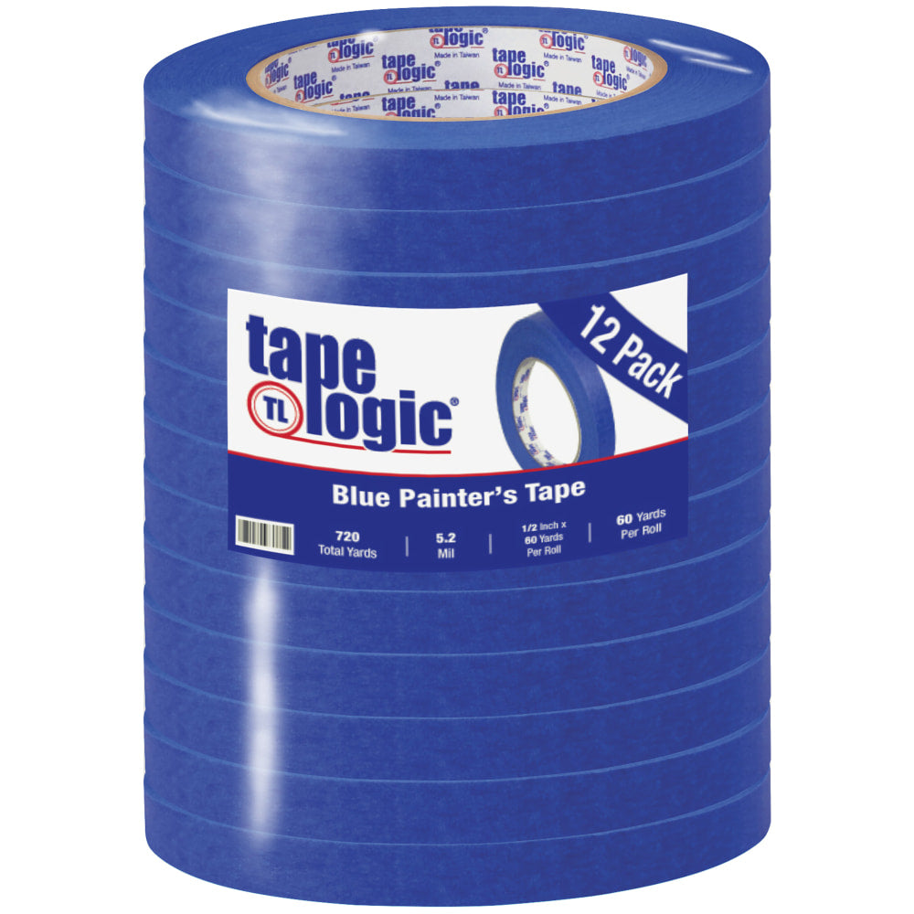 Tape Logic 3000 Painters Tape, 3in Core, 0.5in x 180ft, Blue, Case Of 12