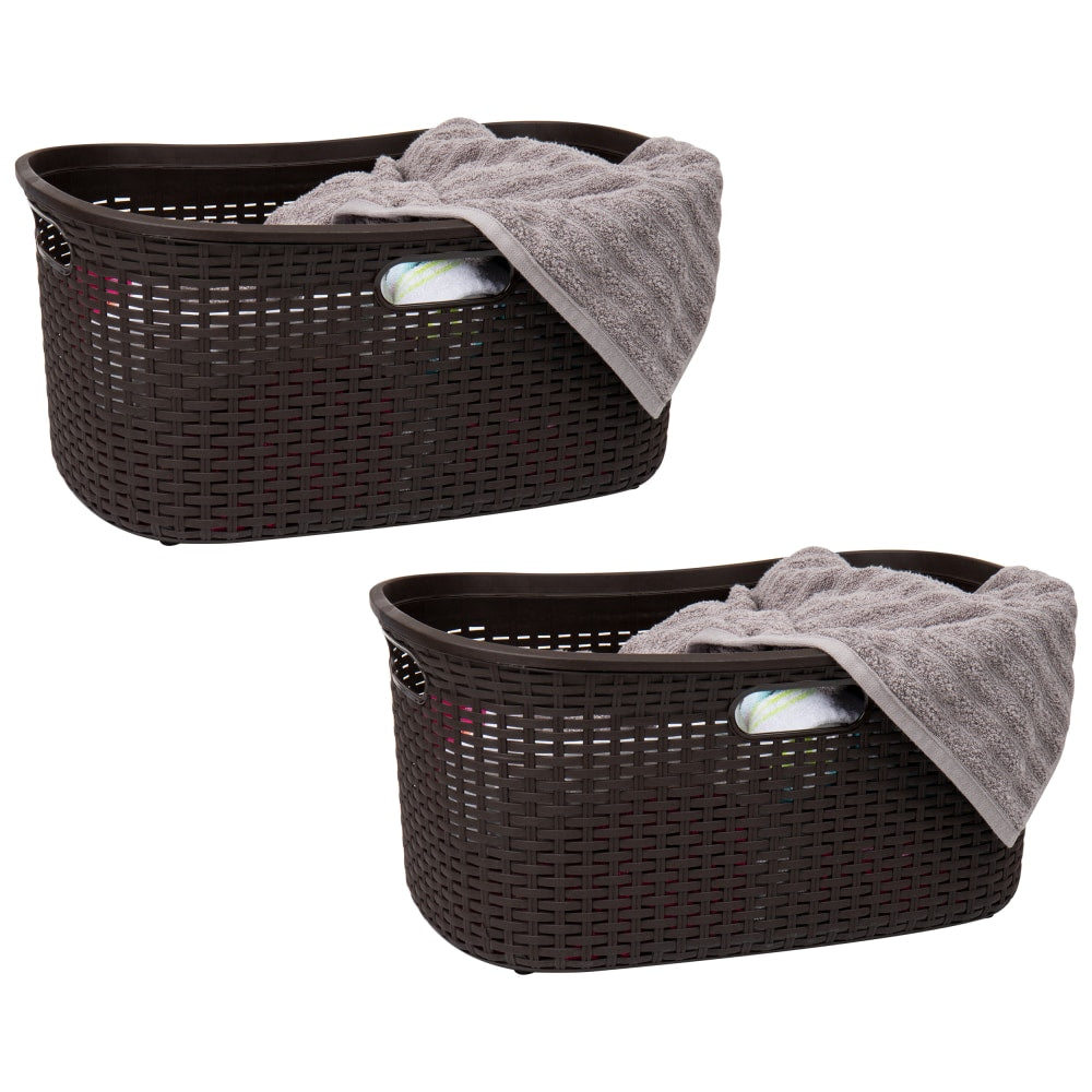 Mind Reader 40L Plastic Laundry Basket Clothes Hamper, 11in H x 14-1/2in W x 23in L, Brown, Set of 2