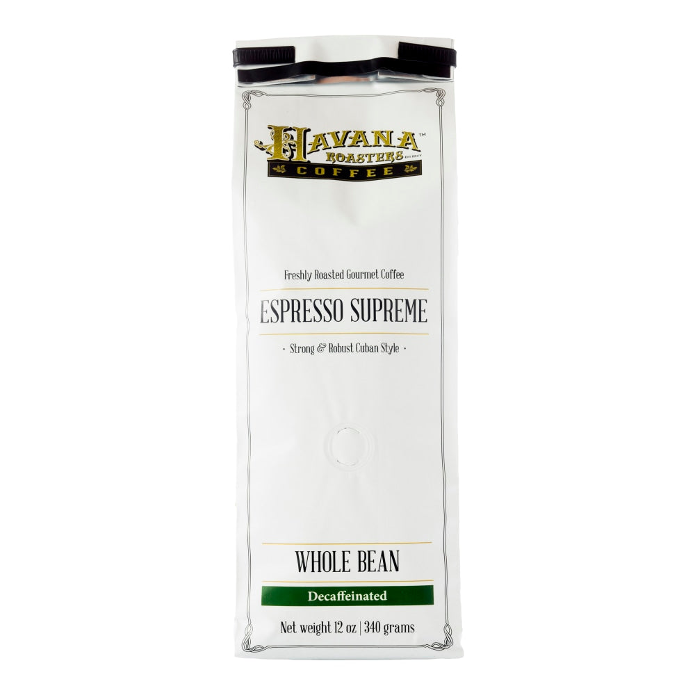 Havana Roasters Coffee Whole Bean Coffee, Decaffeinated, Cuban Espresso Supreme, 12 Oz Per Bag, Carton Of 3 Bags