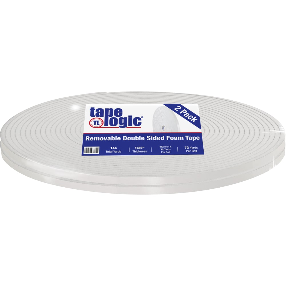 Tape Logic Removable Double-Sided Foam Tape, 0.5in x 72 Yd., White, Case Of 2 Rolls