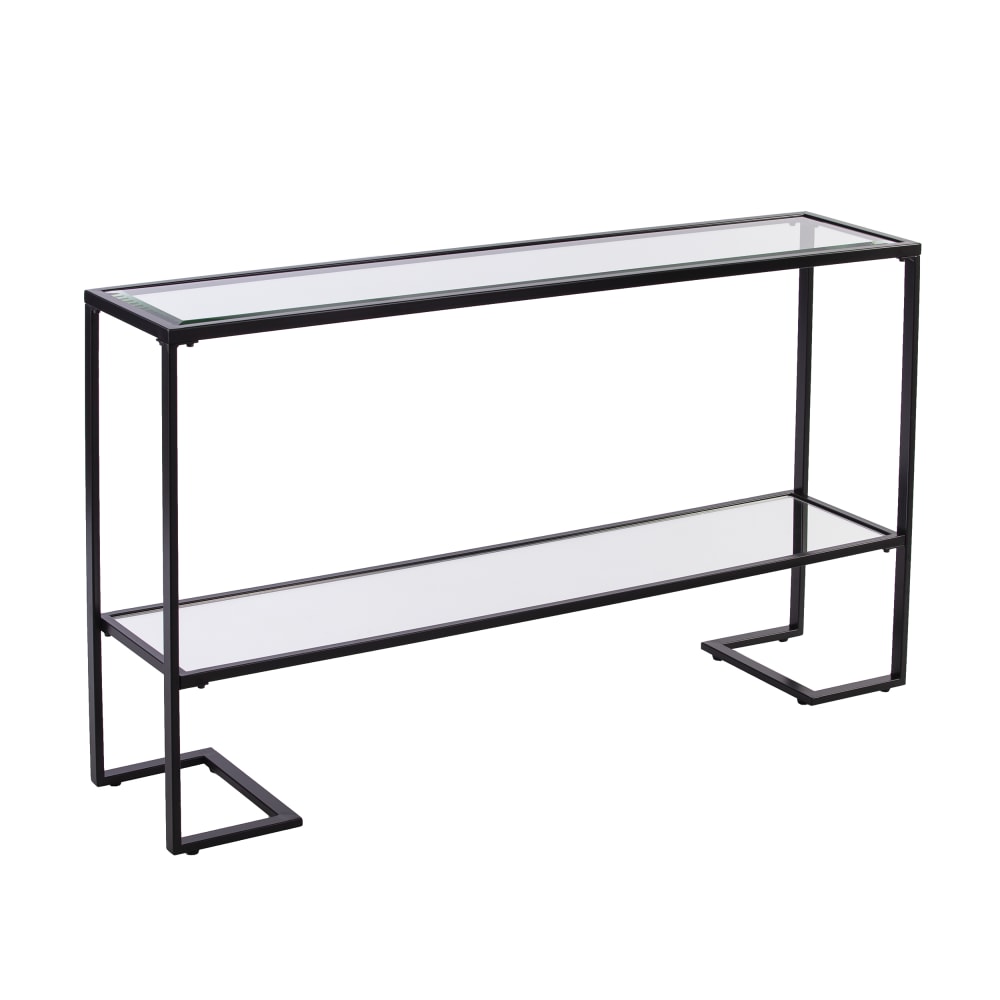 SEI Furniture Horten Console Table With Glass Top, 29inH x 52inW x 12inD, Black