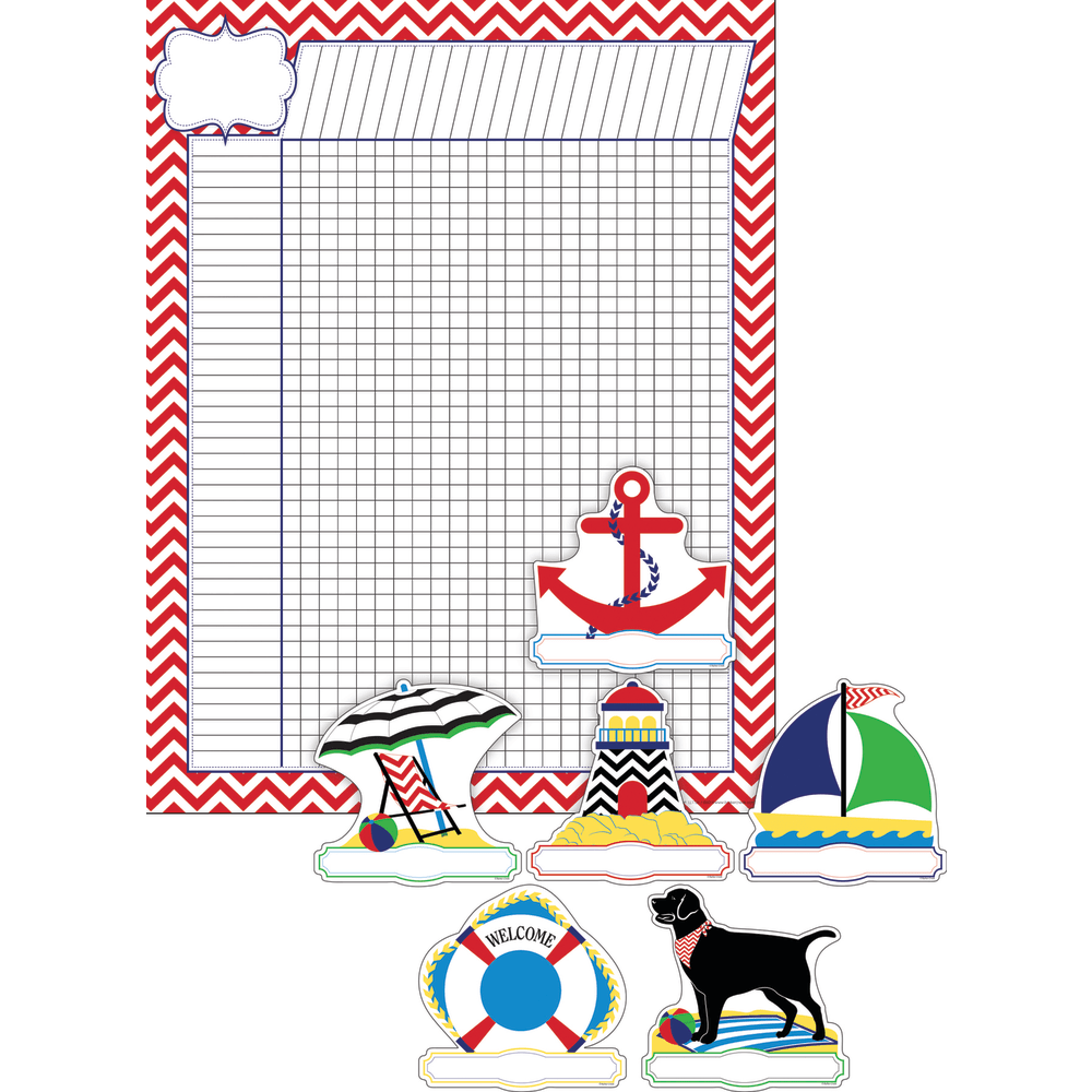 Barker Creek Chart And Accent Set, 19in x 13 1/4in, Nautical Chevron