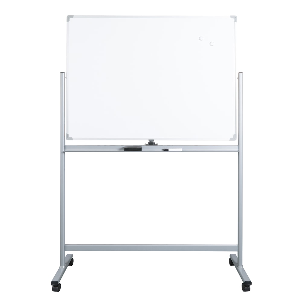 WorkPro Double-Sided Mobile Magnetic Dry-Erase Whiteboard Easel, 36in x 48in, Aluminum Frame With Silver Finish