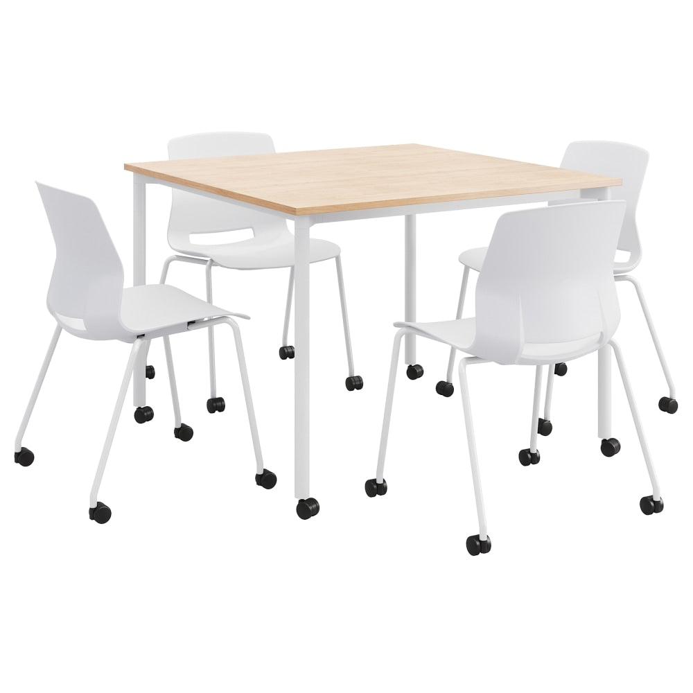 KFI Studios Dailey Square Dining Set With Caster Chairs, Natural/White