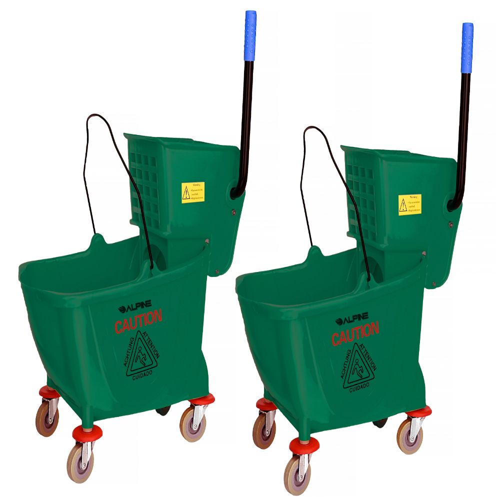 Alpine Industries 36-Quart PVC Mop Buckets With Side Wringers, 34in x 15in, Green, Pack Of 2 Buckets
